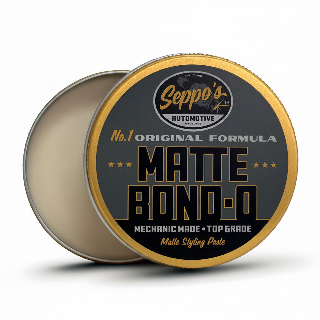 Seppo's Matte Bond-O styling paste tin on a white background